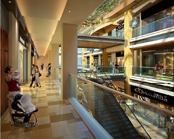 [四川]时尚购物商场室内装修设计施工图（含效果）商场中庭过道效果图