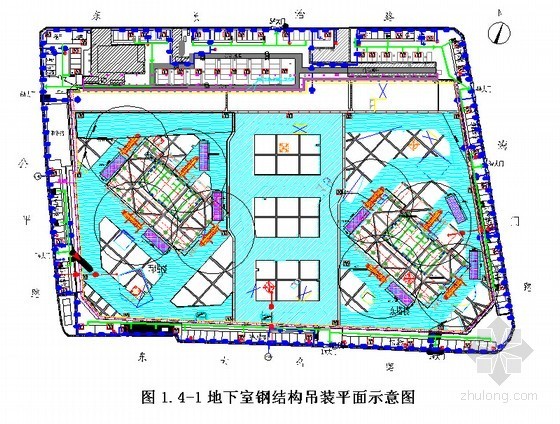 钢结构评审方案资料下载-[上海]框架核心筒结构办公楼工程地下室钢结构吊装施工方案
