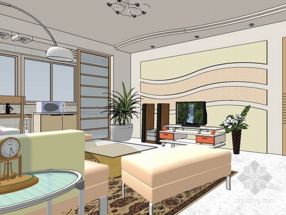 室内方案设计呈现资料下载-现代风格整体室内方案设计sketchup模型下载