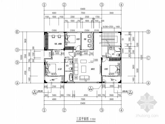 [广东]四层框架结构私人住宅建筑结构全套图-三层平面图