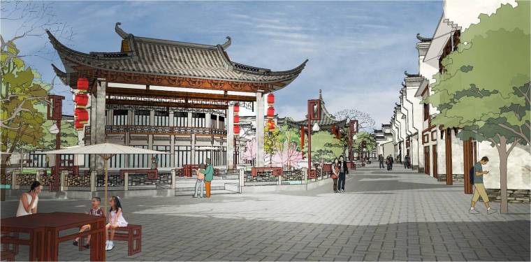 [湖南]“一步一景”江南古城景观规划设计方案-渔乡广场效果图
