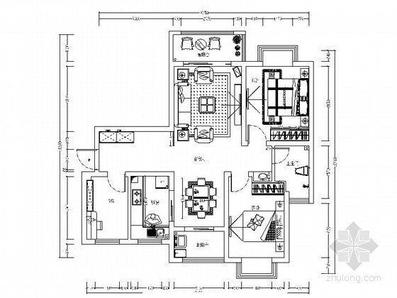 简欧客厅背景装修效果图资料下载-实用型简欧风格两居室室内装修施工图（含效果图）