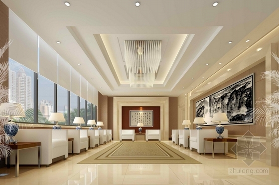 [重庆]石材科技企业公司现代办公楼装修施工图(含效果)接待室效果图