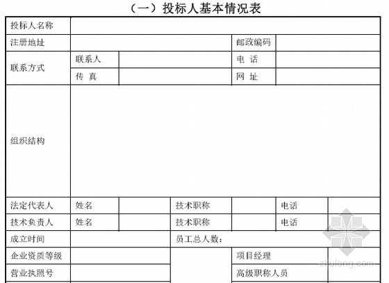 [浙江]2016年地铁5号线一期工程车辆段Ⅲ标段招标文件(219页)-投标人基本情况表 