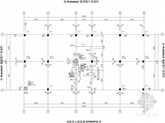 烟花爆竹抗暴间框架结构施工图(含建施)-墙、柱平面布置及配筋图 