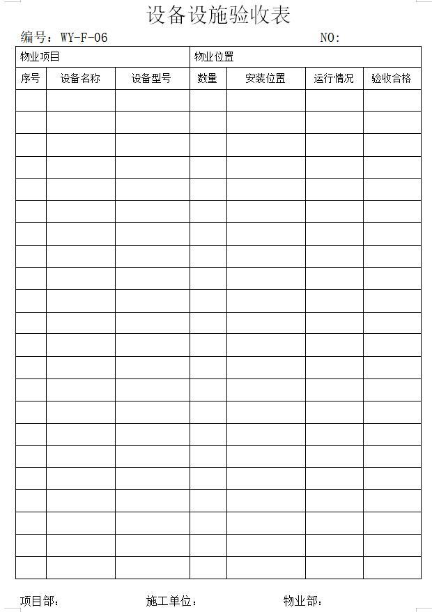 房地产物业管理手册（附表格）-设备设施验收表