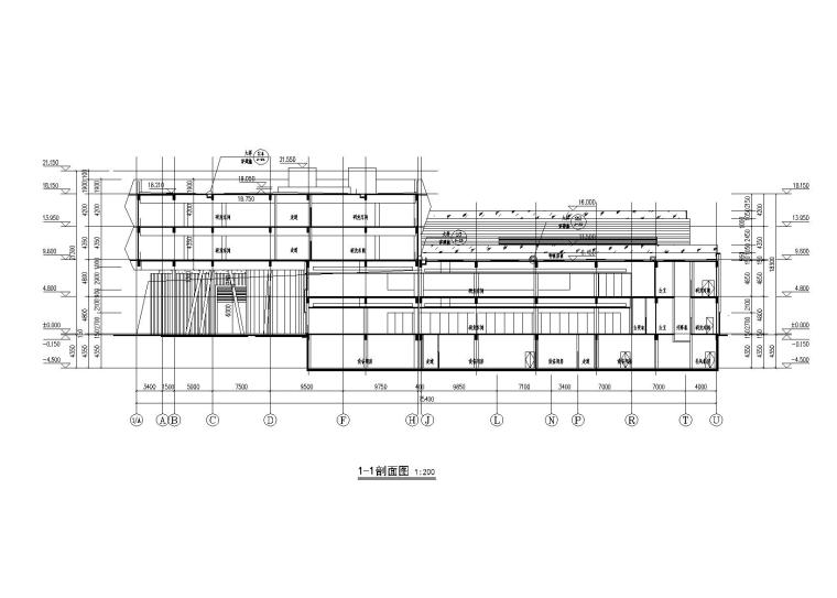 工业厂房带仓库幕墙工程施工图2015含计算书-1-1剖面图