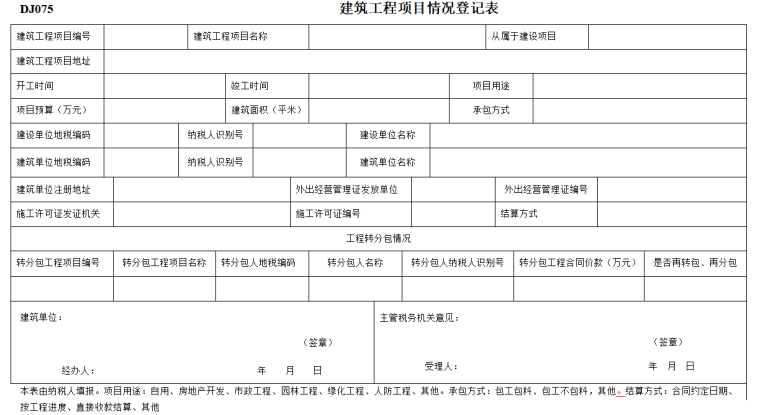 建筑业各类表格汇总（全套，264页）-建筑工程项目情况登记表