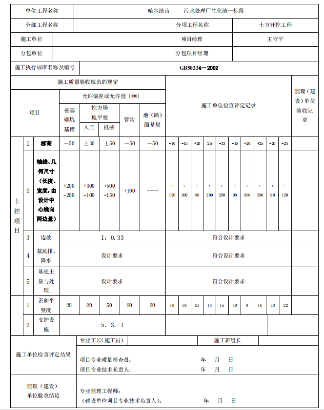 [广东]公路工程监理质量验收记录统一用表(全套)-土方开挖分项工程质量验收