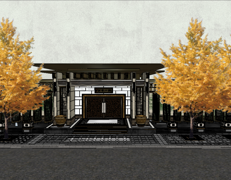 古建筑大门分类资料下载-西府大院入口大门模型设计（新中式风格）