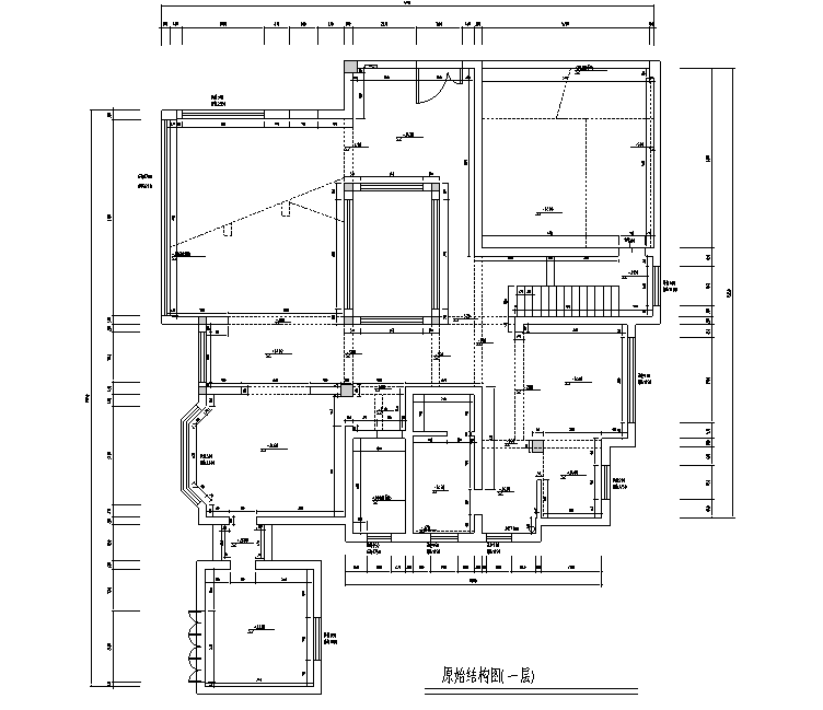 [江苏]浪漫法式风450平米独栋别墅设计施工图（附效果图）-原始结构图