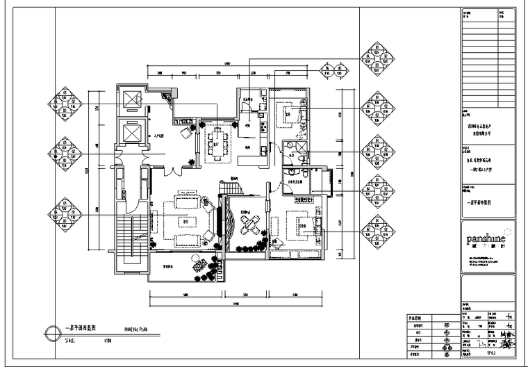 东莞幸福花苑一期2栋A1b样板房室内设计施工图-一层平面布置图