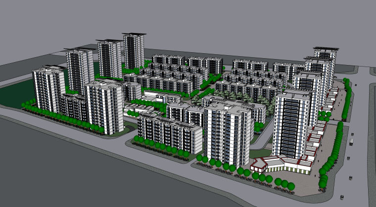 居住区su模型精细资料下载-居住区全套详细小区建筑精细模型