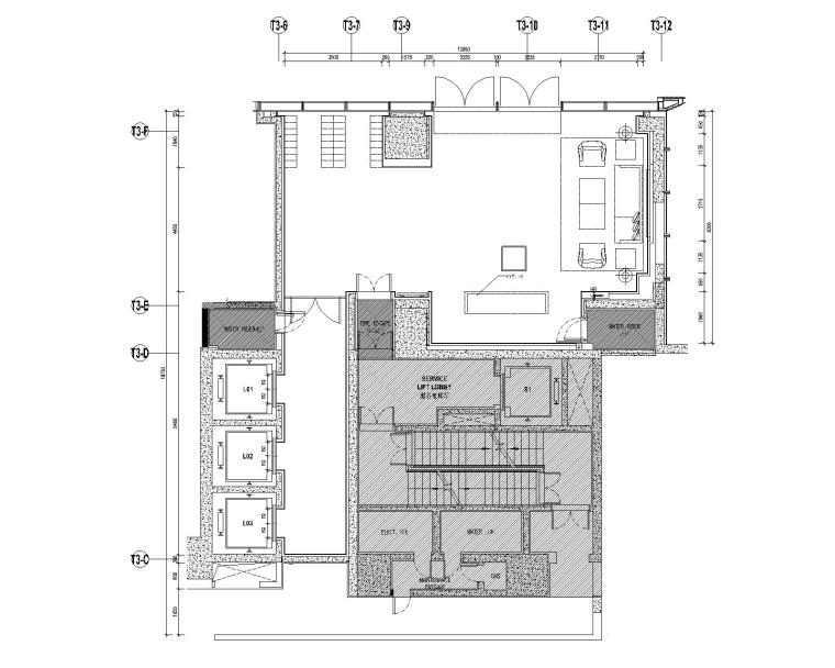 [深圳]知名地产大涌西塔T3公寓入户大堂+3套样板间施工图+物料表-开关定位图