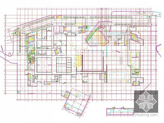 [广东]大型商业综合中心空调通风及防排烟系统设计施工图（大院 人防设计）-停车夹层空调通风风管平面图