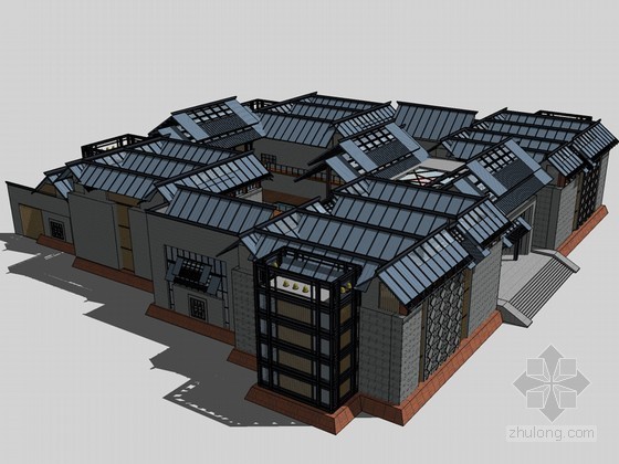 苏州博物馆建筑结构资料下载-博物馆建筑SketchUp模型下载