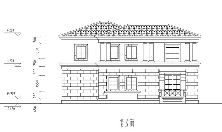 [广东]2层独栋别墅建筑施工图设计-北立面图