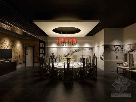 娱乐休闲包房3D模型资料下载-中式餐厅包房3D模型下载