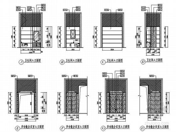 [四川]灾后重建会议中心宴会会议室施工图（含效果图片）-灾后重建会议中心宴会会议厅施工图立面图