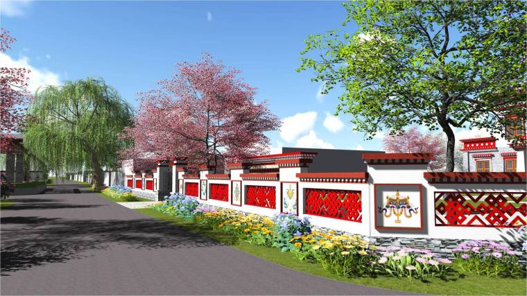 [西藏]三个小康示范村景观设计方案-围墙效果图