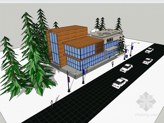 售楼处现代建筑景观资料下载-现代售楼处SketchUp模型下载