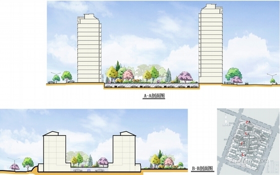 [河南]欧式风格住宅区规划方案文本(含CAD)-住宅区剖面图