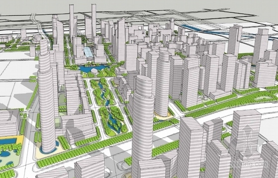 [山东]城市CBD核心区规划设计方案文本（知名设计院）-城市CBD核心区规划设计模型图