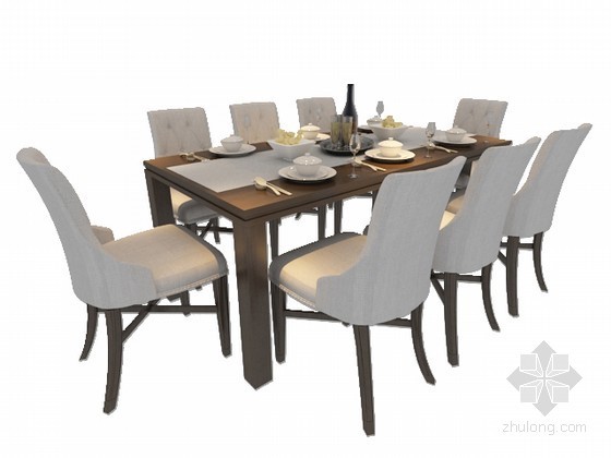 八人桌椅模型下载资料下载-餐桌椅组合