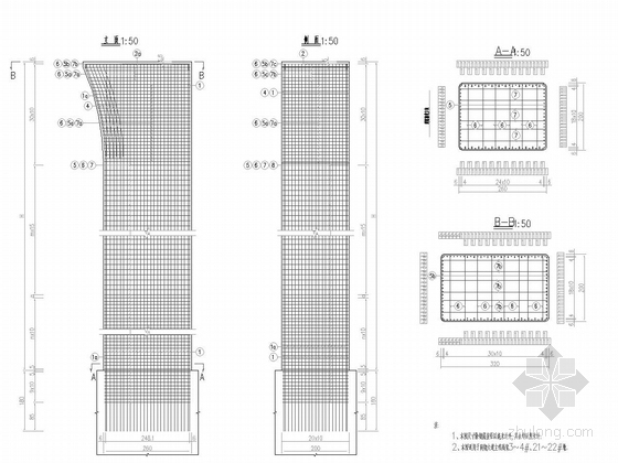 [福建]27米宽单箱四室斜腹式预应力混凝土连续箱梁高架桥设计图217张-桥墩墩身钢筋布置图（主墩）