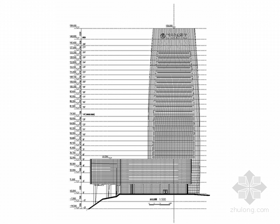 [重庆]某148米超高层企业办公楼建筑施工图（含效果图）-东北立面图