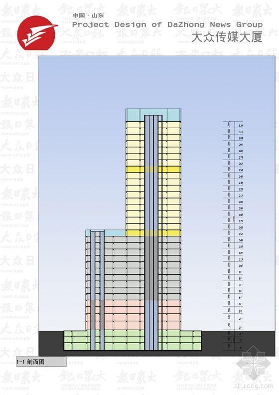 [山东]某大众传媒大厦建筑方案文本(含word说明,及多媒体文件)-剖面