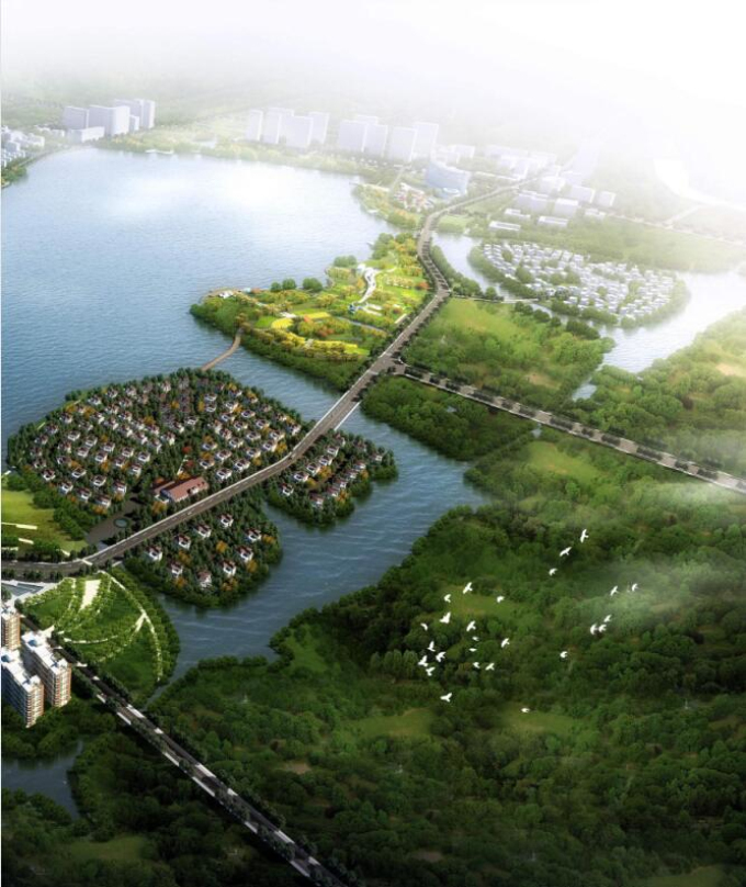 [浙江]“一轴一湖”城市设计之滨海环湖设计方案-鸟瞰图1