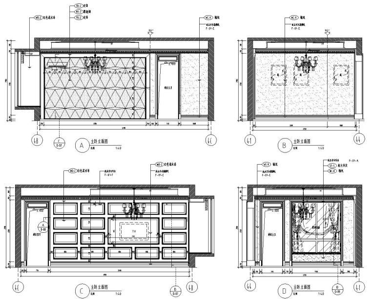 盛世融城别墅样板房室内施工图设计（CAD+实景图）-主卧立面图