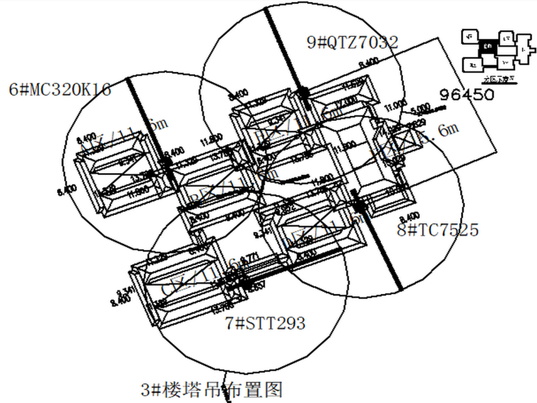 敦煌国际酒店项目施工组织设计钢框架结构-3#楼塔吊布置图