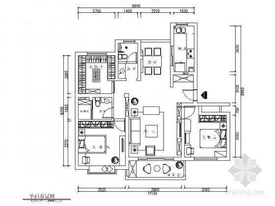 室内施工图入门资料下载-温馨现代简约三室两厅室内装修施工图（含效果）