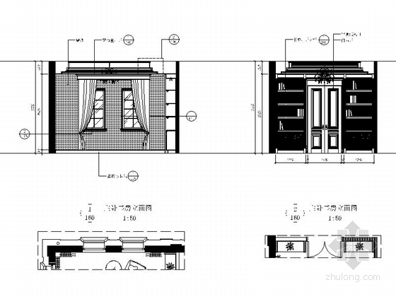 [浙江]豪华舒适两层别墅室内设计CAD施工图书房立面图