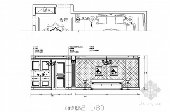 [河北]毗邻商圈高端花园小区简欧新古典风格三居室装修图（含效果图） 客厅立面图 