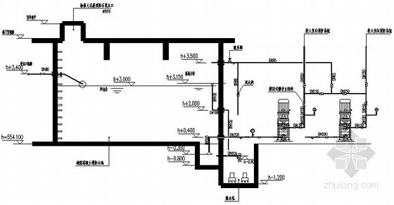 [四川]综合楼给排水消防施工图纸（含气体消防系统）-泵房剖面示意图 