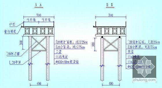 [广东]群桩基础实心水滴型双塔混合式叠合梁斜拉桥施工组织设计343页-栈桥标准断面图