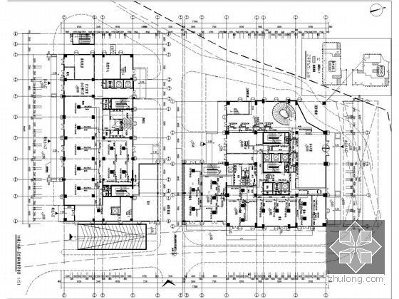 [浙江]超高层老年公寓综合建筑群通风空调及防排烟设计（大院出品 最新出炉）-1#楼2#楼一层空调冷媒管平面图