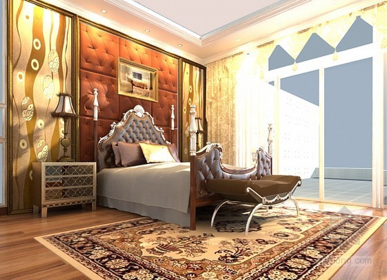 家装卧室设计原木效果图资料下载-华丽欧式卧室效果图模型