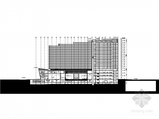 [江苏]21层星级酒店建筑施工图（480张 知名建筑设计）-酒店剖面图