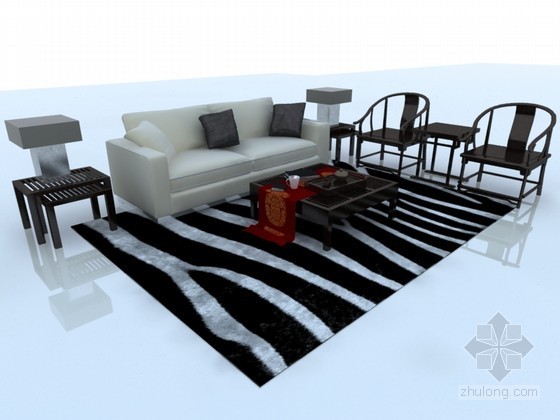 现代中式与法式混搭风资料下载-现代中式混搭沙发3D模型下载
