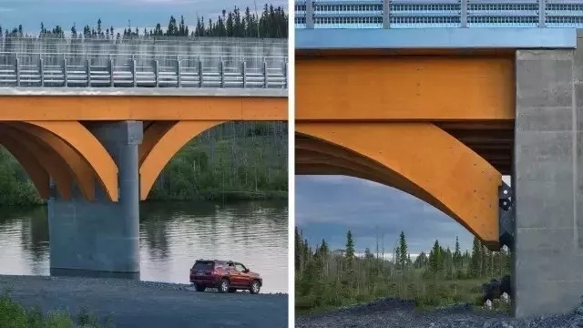 木结构桥梁，160米跨度，车还能在上面行驶_4