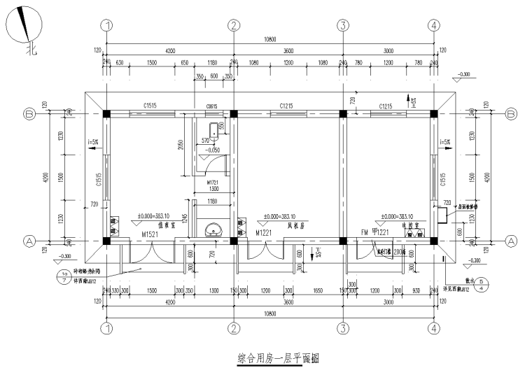 [重庆]污水处理工程施工图预算（含图纸，计算书）-综合用房一层平面图