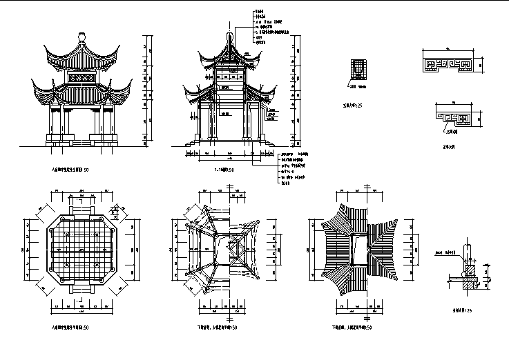 双层茅草亭施工图资料下载-各种中式亭建筑设计施工图
