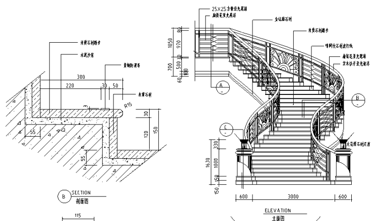 住宅楼梯扶手玻璃资料下载-9套楼梯扶手施工节点详图