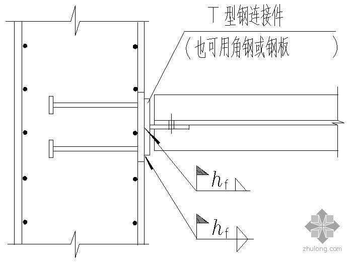 钢矩管铰接连接详图资料下载-某钢梁与混凝土墙的铰接连接节点构造详图（一）
