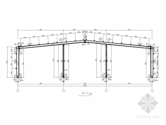 12米跨门架资料下载-22米跨门式刚架带吊车厂房结构施工图