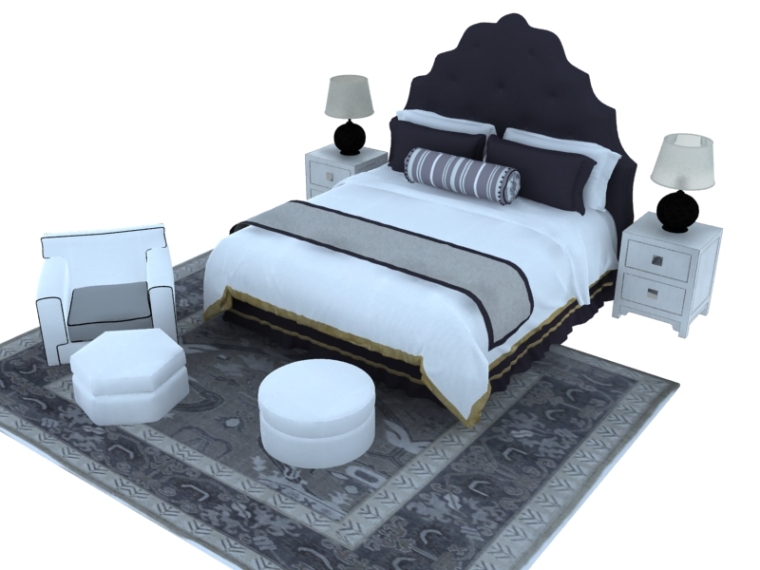温馨双人床资料下载-温馨舒适双人床3D模型下载